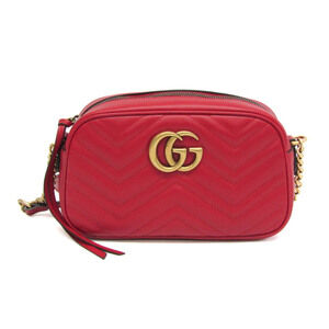 GUCCI Red Leather GG Marmont Shoulder Bag